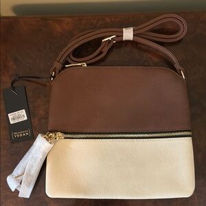 Brown and Cream Crossbody Bag with Structured Design